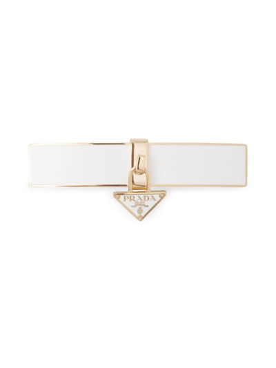 Prada Metal Hair Clip In White/gold