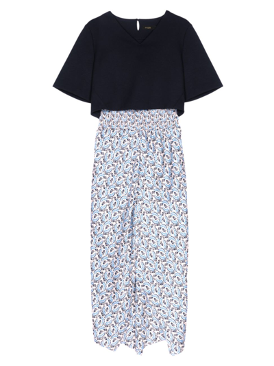 Maje Floral-print Skirt Midi Dress In Brin_de_muguet_ecru_bleu
