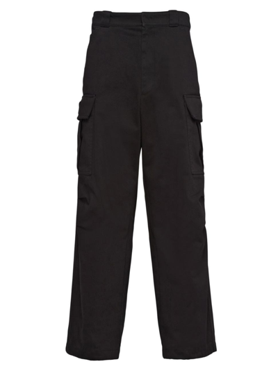 Prada Cotton Satin Cargo Trousers In Black