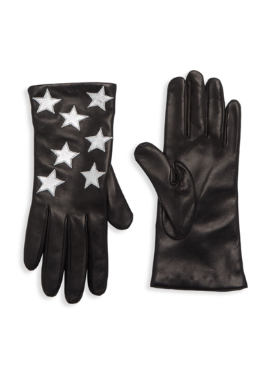 Carolyn Rowan Collection Women's Star-patch Leather Gloves In Black