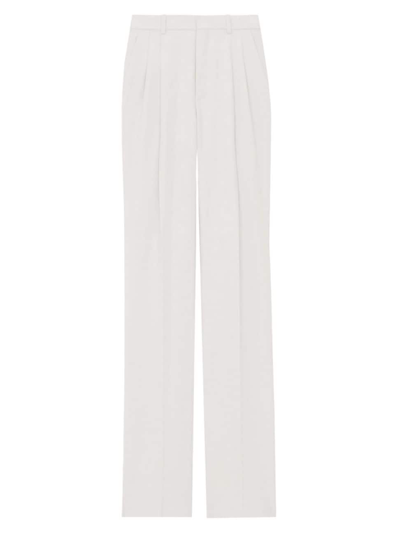 Saint Laurent Women's Wide-leg Pants In Wool Gabardine In Craie