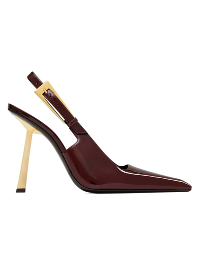 Saint Laurent Women's Lee Slingback Pumps In Patent Leather In Marron Glace