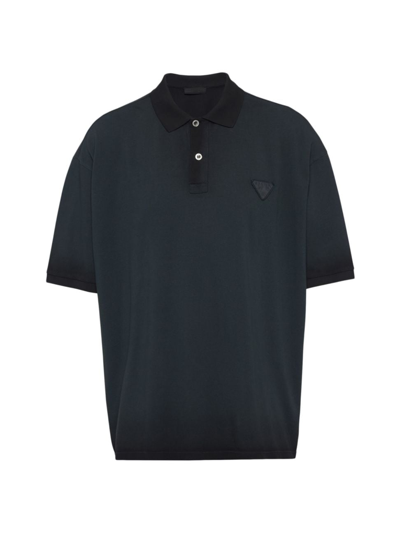 Prada Oversized Garment-dyed Cotton Polo Shirt In Black