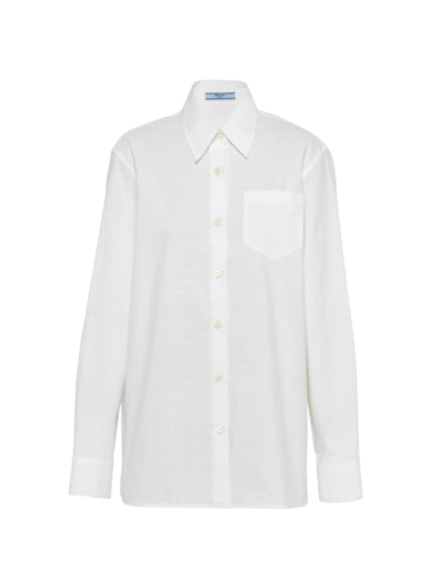 Prada Women's Crêpe De Chine Jacquard Shirt In Bianco