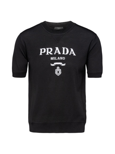 Prada Men's Superfine Wool Crewneck Sweater In Black