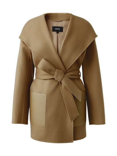 Mackage Azra Wool Wrap Coat In Light Camel