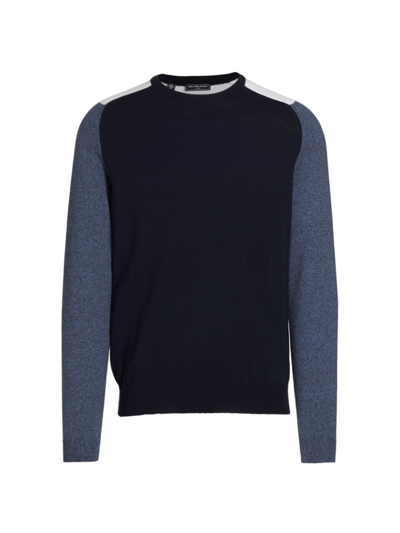 Saks Fifth Avenue Men's Slim-fit Colorblocked Cotton Sweater In Navy