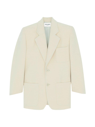 Saint Laurent Oversized Single-breasted Wool-herringbone Jacket In Shell
