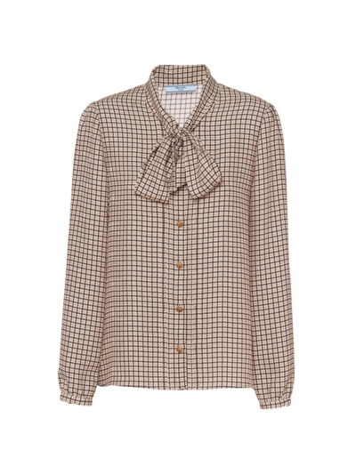 Prada Jacquard Crepe De Chine Shirt In Brown