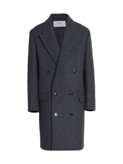 Ami Alexandre Mattiussi Men's Virgin Wool Double-breasted Coat In Grey