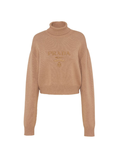 Prada Cashmere And Wool Turtleneck Sweater In Nude & Neutrals
