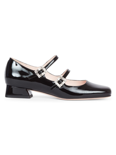 Roger Vivier Patent Mary Jane Buckle Ballerina Pumps In Nero