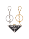 Prada Triangle-logo Keyring In Black White