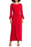 Connected Apparel Mock Wrap Gown In Apple Red