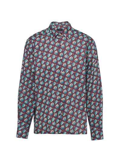 Prada Geometric-print Cotton Shirt In Brown