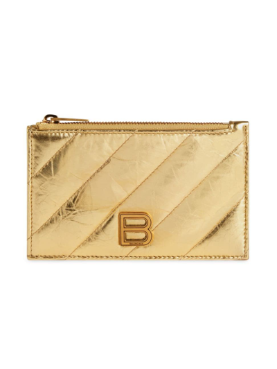 Balenciaga Women's Crush Long Coin And Card Holder Metallized Quilted In Gold