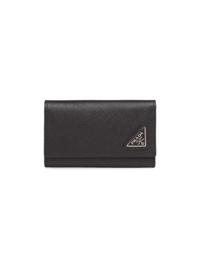 Prada Saffiano Leather Key Case In Black