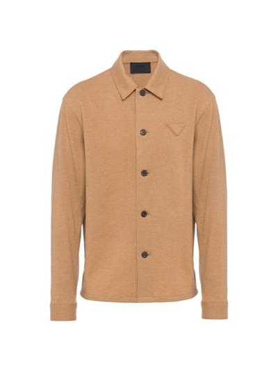 Prada Wool Blend Shirt In Camel Brown