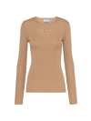 Prada Logo Superfine Wool-blend Knit Top In Beige