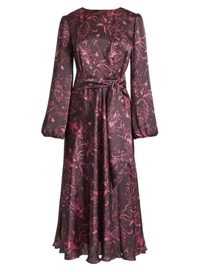 Santorelli Women's Floral Charmeuse Fit & Flare Midi-dress In Bordeaux