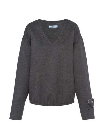 Prada V-neck Sweater In Grey