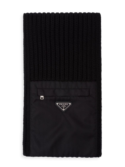 Prada Men's Re-nylon Gabardine And Wool Scarf In Black