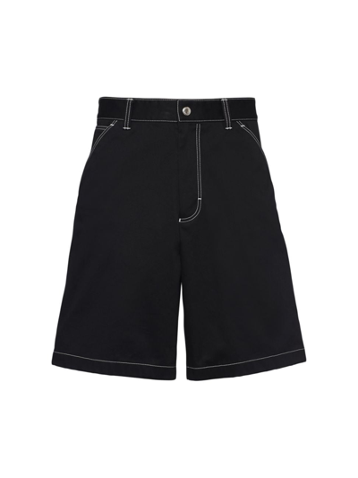 Prada Stretch Cotton Bermudas In Nero