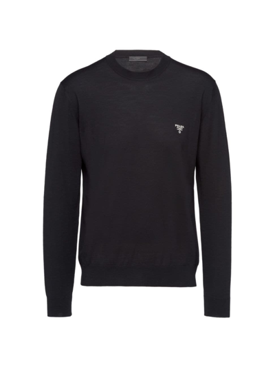 Prada Superfine Wool Crew-neck Sweater In Black