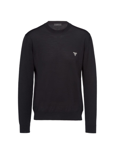 Prada Superfine Wool Crew-neck Jumper In Black