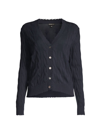 Minnie Rose Cotton Cable Cardigan In Navy