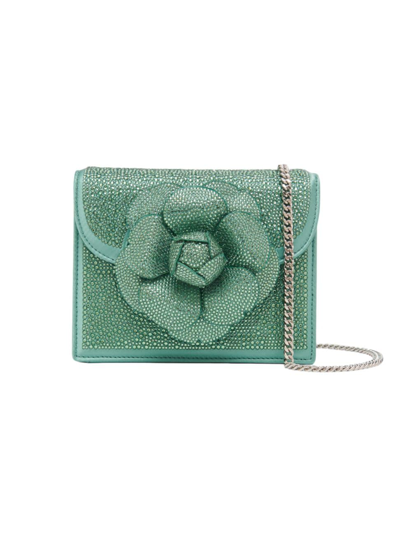 Oscar De La Renta Mini Flower Crystal-embellished Crossbody Bag In Sage