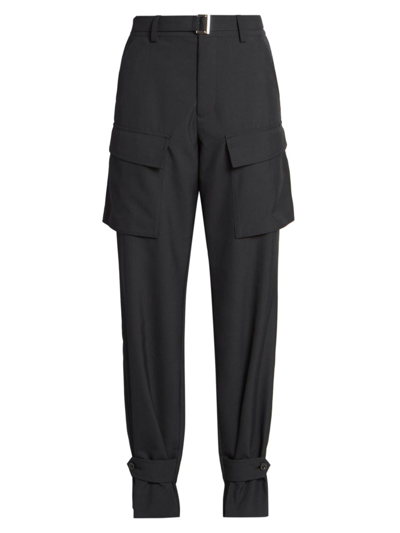 Sacai Belted Wool Cargo Trousers In Black