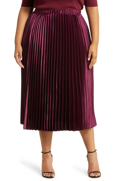 Anne Klein Pleated Satin Midi Skirt In Chianti