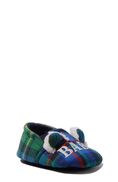 Dearfoams Kids' Baby Bear Plaid Faux Fur Slipper In Navy Plaid