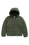Save The Duck Logo-patch Hooded Quilted Jacket In Thyme Green