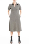 Max Studio Short Sleeve A-line Dress In Black/ Cream-b236207