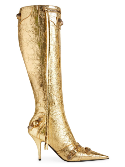 Balenciaga Women's Cagole 90mm Metallized Boots In Gold