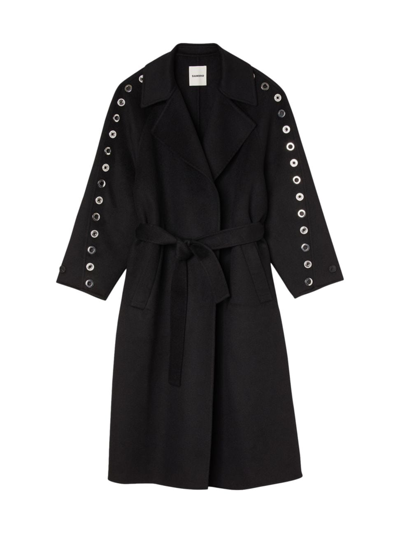 Sandro Daphny Double Breasted Trench Coat In Noir / Gris