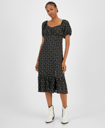 And Now This Women's Printed Puff-sleeve Midi Dress, Xxs-4x In Black Floral