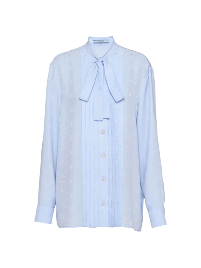 Prada Jacquard Crepe De Chine Blouse In Blue