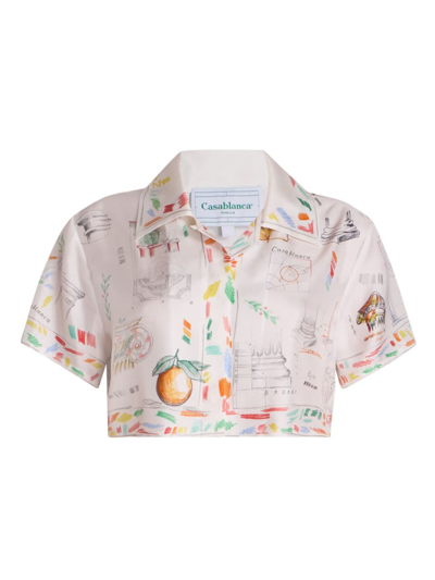 Casablanca Graphic-print Cropped Shirt In Neutral