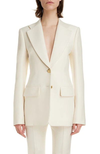 Chloé Button-embellished Silk And Wool-blend Blazer In Off-white