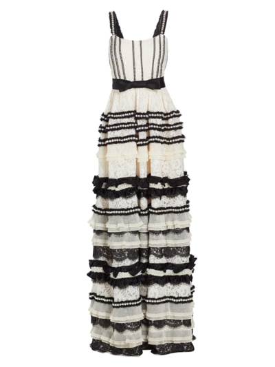 Alice And Olivia Women's Denita Beaded & Tiered Lace Gown In Cream Black