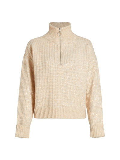 Design History Women's Sequin-embroidered Quarter-zip Sweater In Winter Wheat