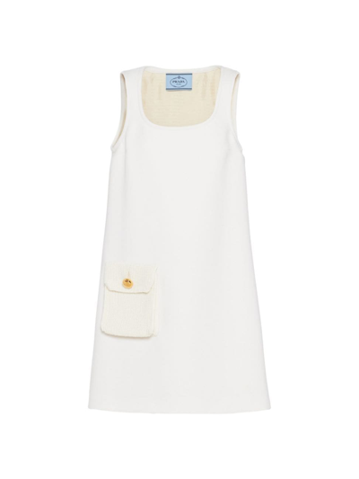 Prada Patch-pocket Virgin Wool Minidress In White