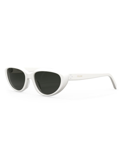 Celine Men's Temple Logo 55mm Cat Eye Sunglasses In White
