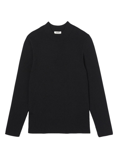 Sandro Long Sleeved Rib Stitch Knit Sweater In Navy_blue