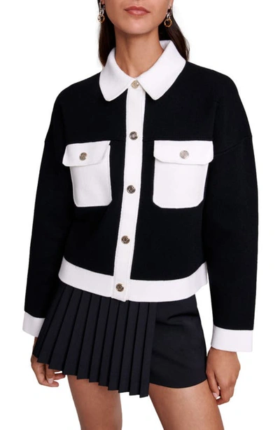 Maje Knit Cardigan Jacket For Fall/winter In Black/ecru /