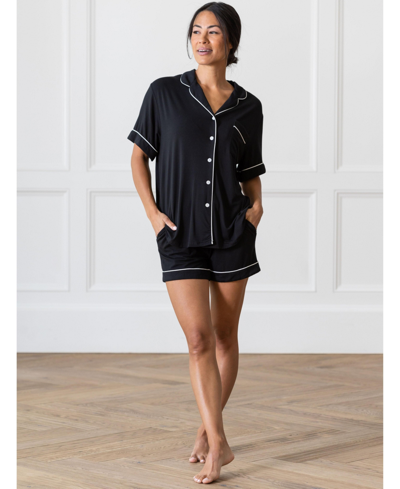 Cozy Earth Women's Short Sleeve Stretch-knit Viscose From Bamboo Pajama Set In Black