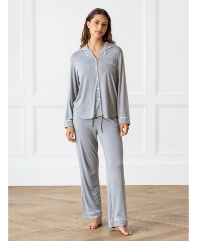Cozy Earth Women's Long Sleeve Stretch-knit Viscose From Bamboo Pajama Set In Grey